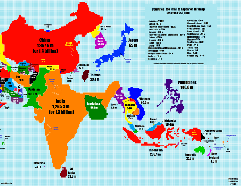 Illustration for article titled What The World Would Look Like If Countries Were Scaled By Population